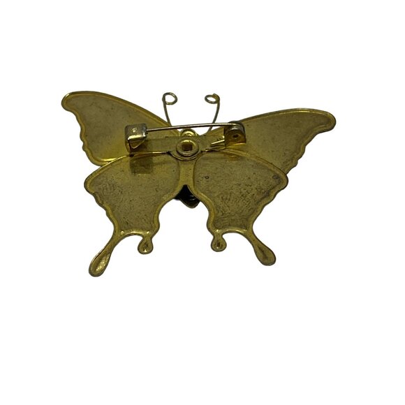 Vintage Butterfly Brooch Red Green Enamel and Glitter Pin - Picture 8 of 8